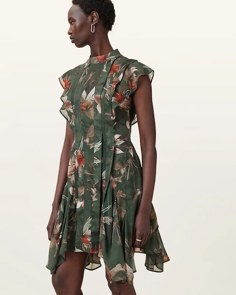 Fleur Printed Asymmetric Mini Dress