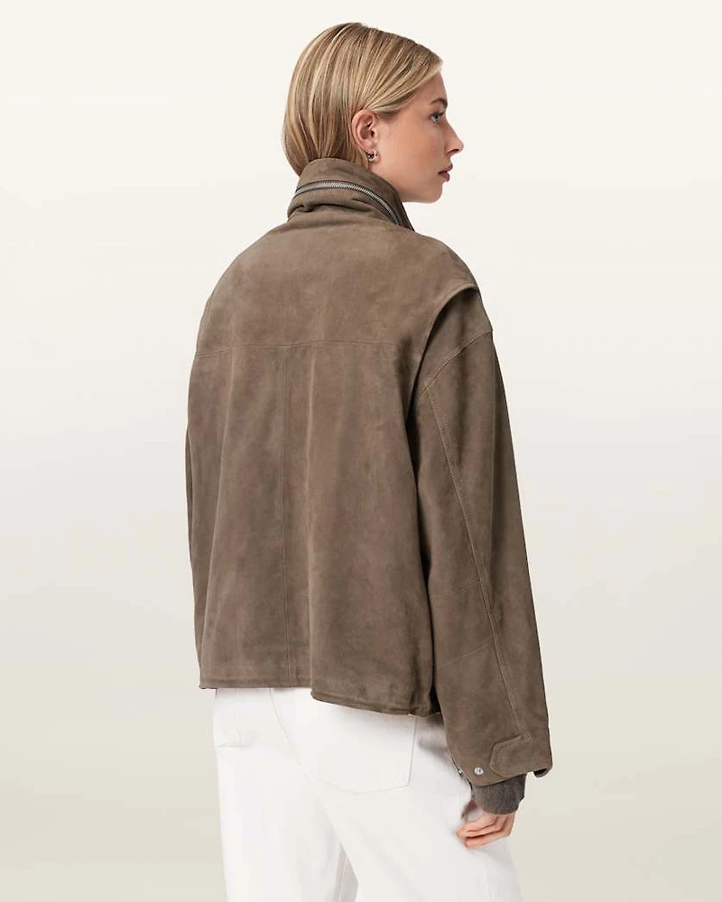 Clay Funnel Neck Suede Cropped Jacket