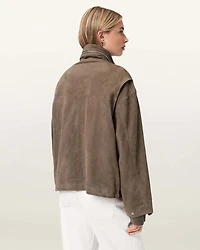 Clay Funnel Neck Suede Cropped Jacket