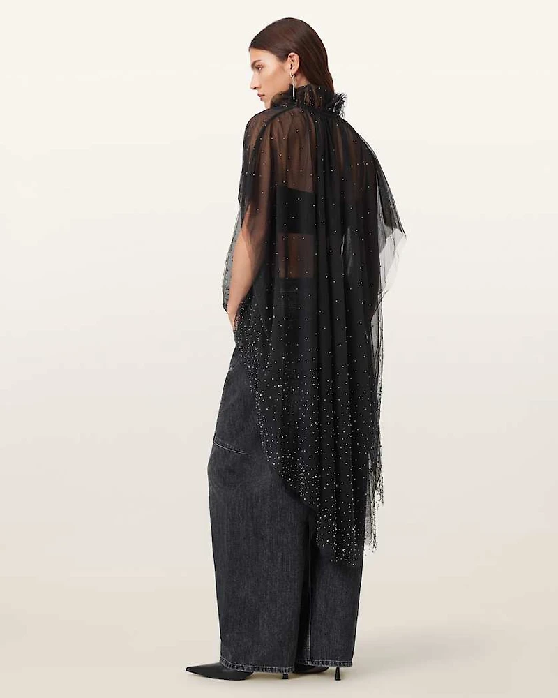 Sez Embellished Tulle Cape