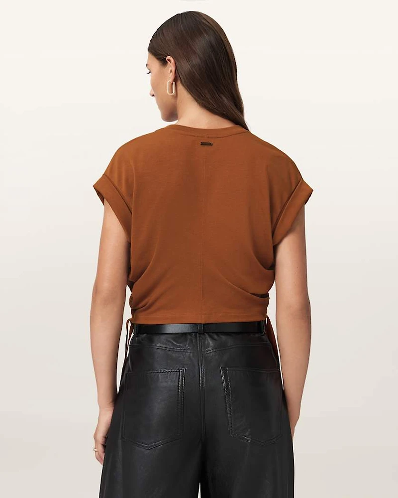 Mira Cropped Satin Drawcord T-Shirt