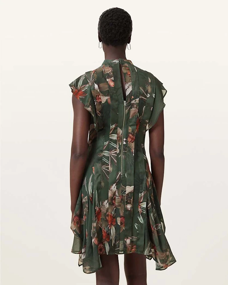 Fleur Printed Asymmetric Mini Dress