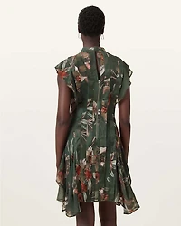 Fleur Printed Asymmetric Mini Dress