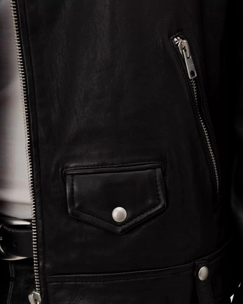 Milo Asymmetric Zip Leather Biker Jacket