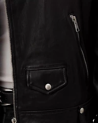 Milo Asymmetric Zip Leather Biker Jacket