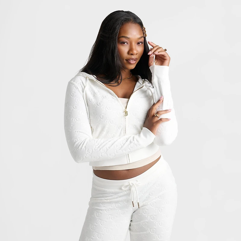 Women's Juicy Couture Big Bling Embossed Velour Full-Zip Hoodie
