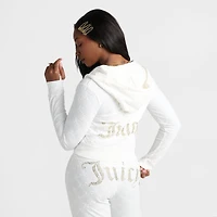 Women's Juicy Couture Big Bling Embossed Velour Full-Zip Hoodie