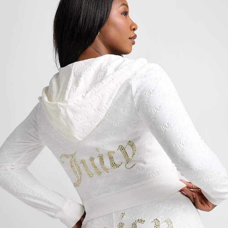 Women's Juicy Couture Big Bling Embossed Velour Full-Zip Hoodie