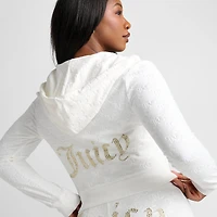 Women's Juicy Couture Big Bling Embossed Velour Full-Zip Hoodie