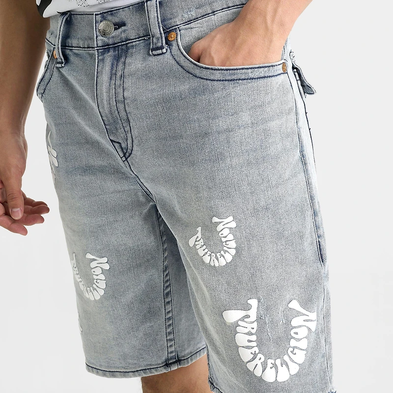 Men's True Religion Warped Logo Denim Jean Shorts
