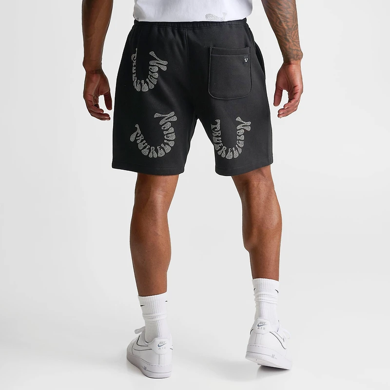 Men's True Religion Warped Logo Rhinestone Fleece Shorts