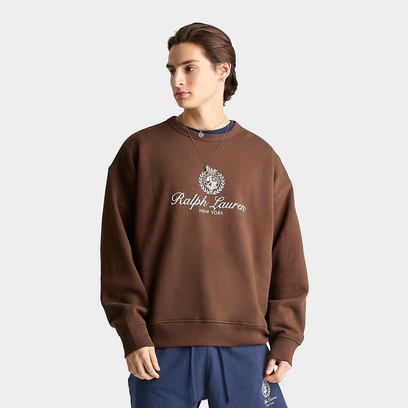 Men's Polo Ralph Lauren Script Crest Logo Fleece Crewneck Sweatshirt