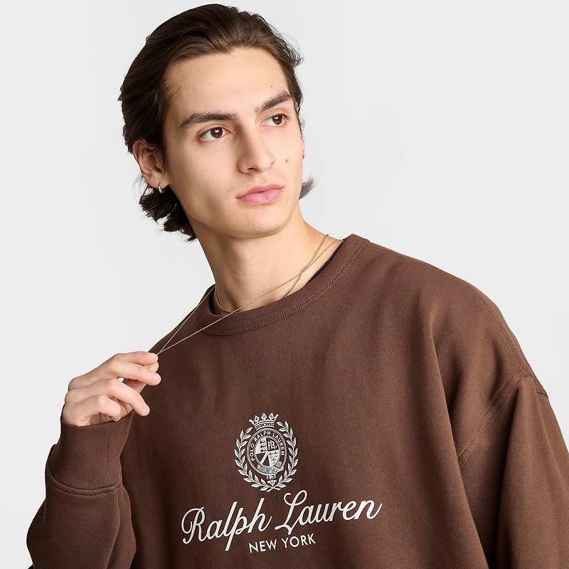 Men's Polo Ralph Lauren Script Crest Logo Fleece Crewneck Sweatshirt