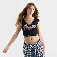 Women's True Religion Ruched Cap Sleeve Logo Baby T-Shirt