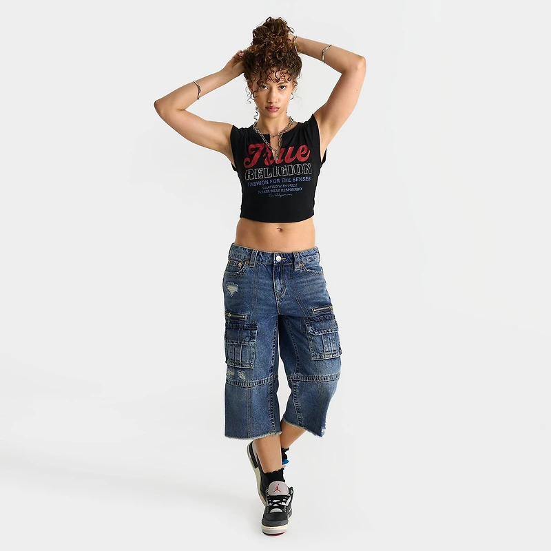 Women's True Religion Vintage Logo V Notch Baby T-Shirt
