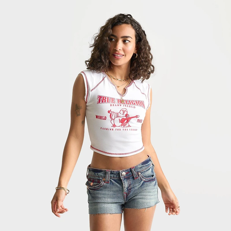 Women's True Religion Buddha World Tour Rib Notch Baby T-Shirt