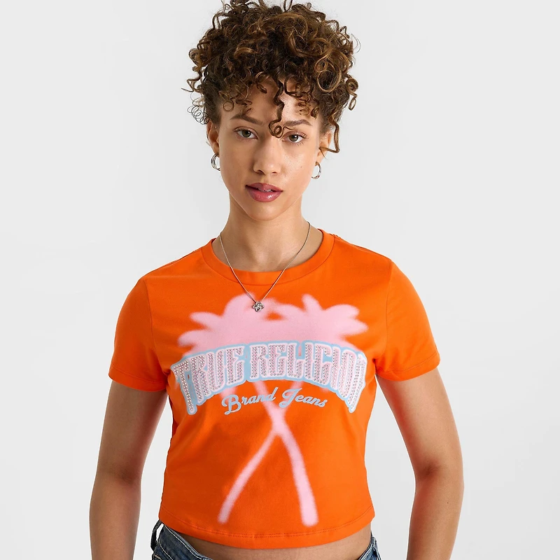 Women's True Religion Palm Tree Crystal Baby T-Shirt