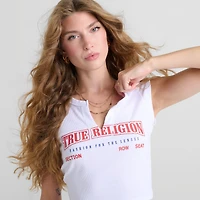 Women's True Religion Logo Rib Notch Baby T-Shirt