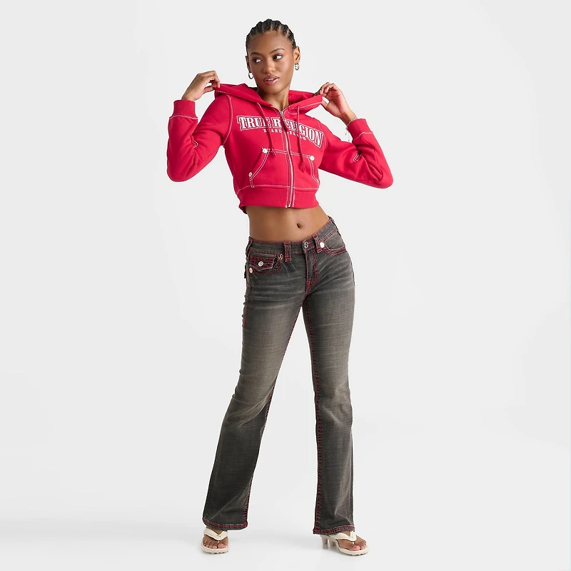 Women's True Religion Shrunken Big T Full-Zip Cropped Hoodie
