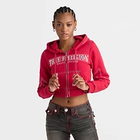 Women's True Religion Shrunken Big T Full-Zip Cropped Hoodie