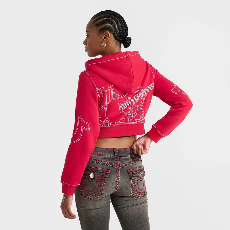 Women's True Religion Shrunken Big T Full-Zip Cropped Hoodie