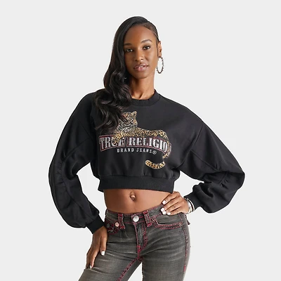 Women's True Religion Leopard Crystal Ruched Sleeve Top