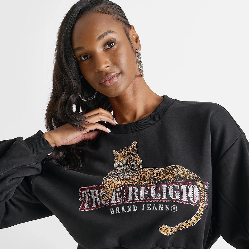 Women's True Religion Leopard Crystal Ruched Sleeve Top