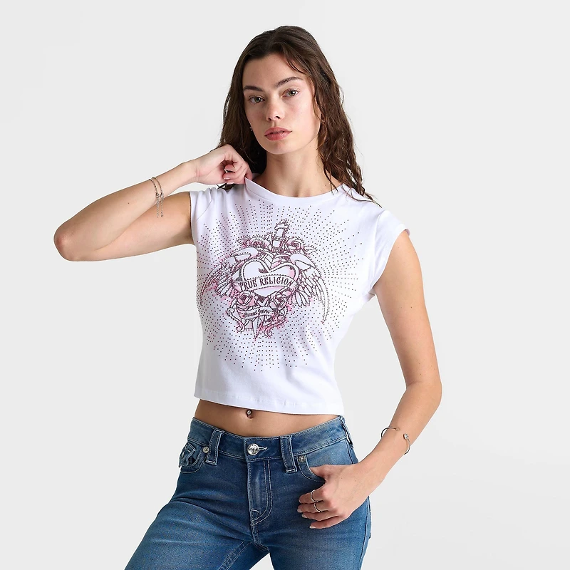 Women's True Religion Crystal Winged Heart Baby T-Shirt
