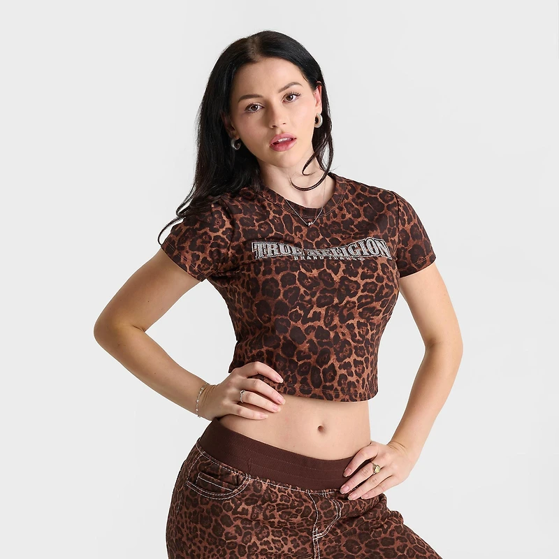Women's True Religion Leopard Crystal Logo Baby T-Shirt