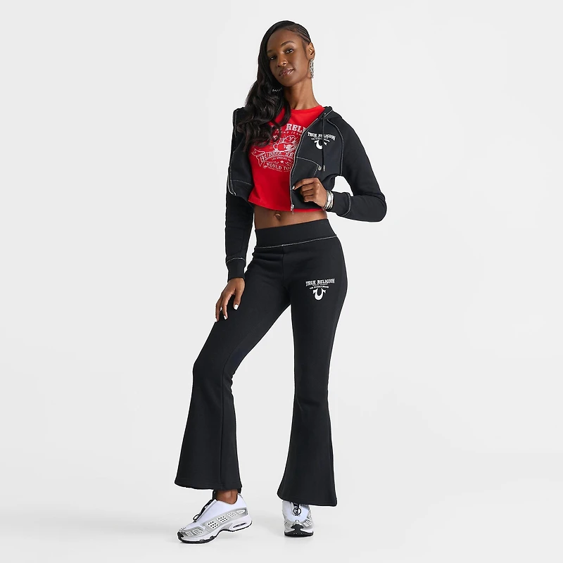 Women's True Religion Crystal Wing Shrunken Full-Zip Cropped Hoodie