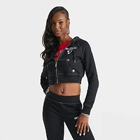 Women's True Religion Crystal Wing Shrunken Full-Zip Cropped Hoodie