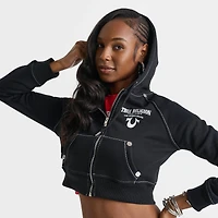 Women's True Religion Crystal Wing Shrunken Full-Zip Cropped Hoodie