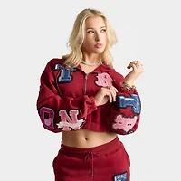 Women's True Religion Crystal Patch Girlfriend Cropped Full-Zip Hoodie