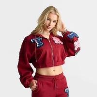 Women's True Religion Crystal Patch Girlfriend Cropped Full-Zip Hoodie