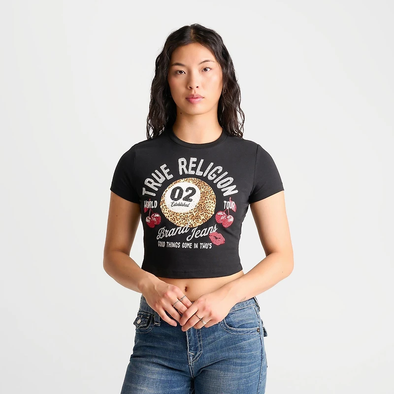 Women's True Religion Cherry Pool Ball Baby T-Shirt