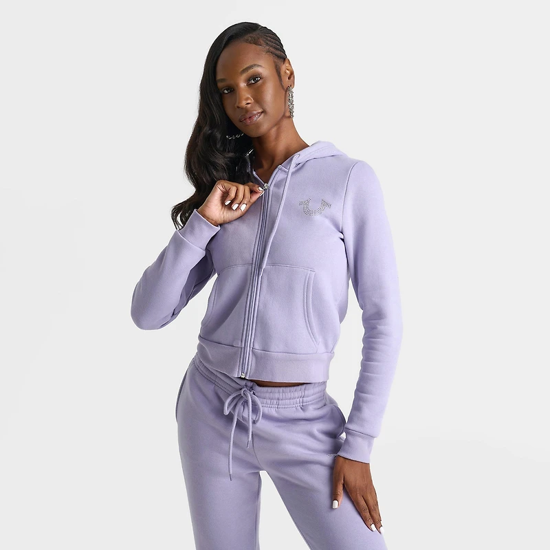 Women's True Religion Crystal Horseshoe Full-Zip Hoodie