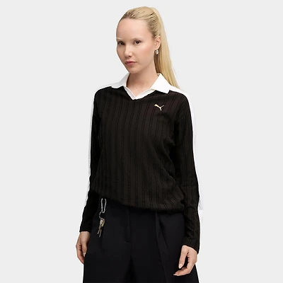 Women's Puma T7 Relaxed Long-Sleeve Polo T-Shirt