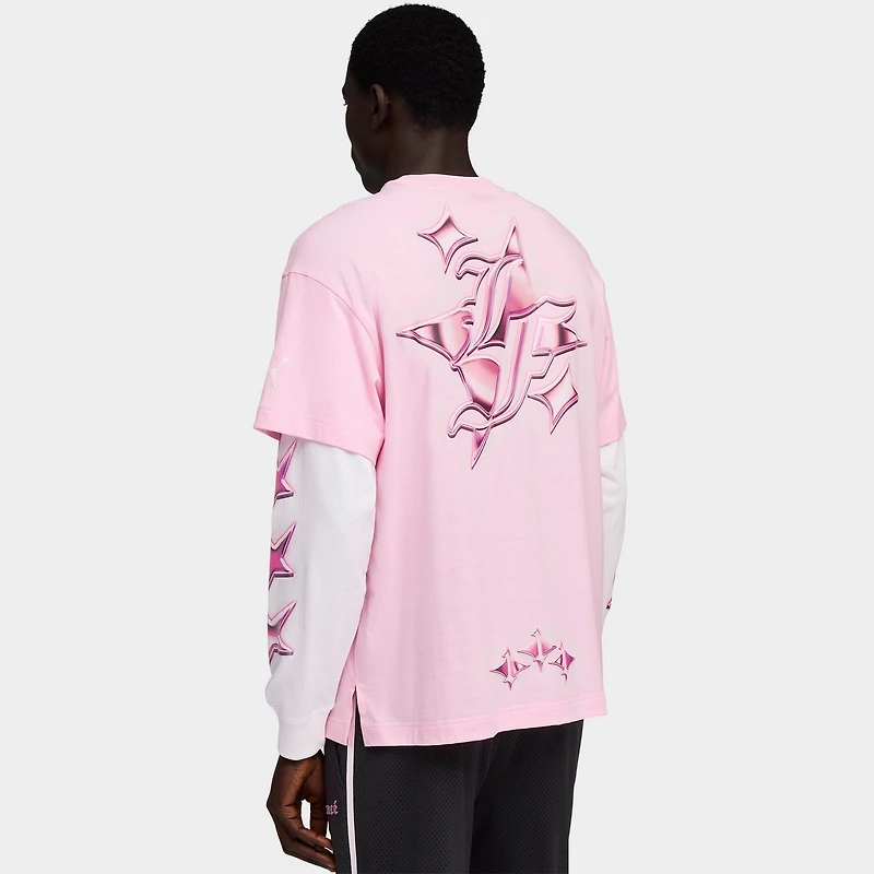 Men's Puma LaFrancé Pink Heem Layered Long-Sleeve T-Shirt