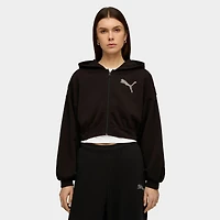 Women's Puma Essentials Graphics Bedazzled Cropped Full-Zip Hoodie