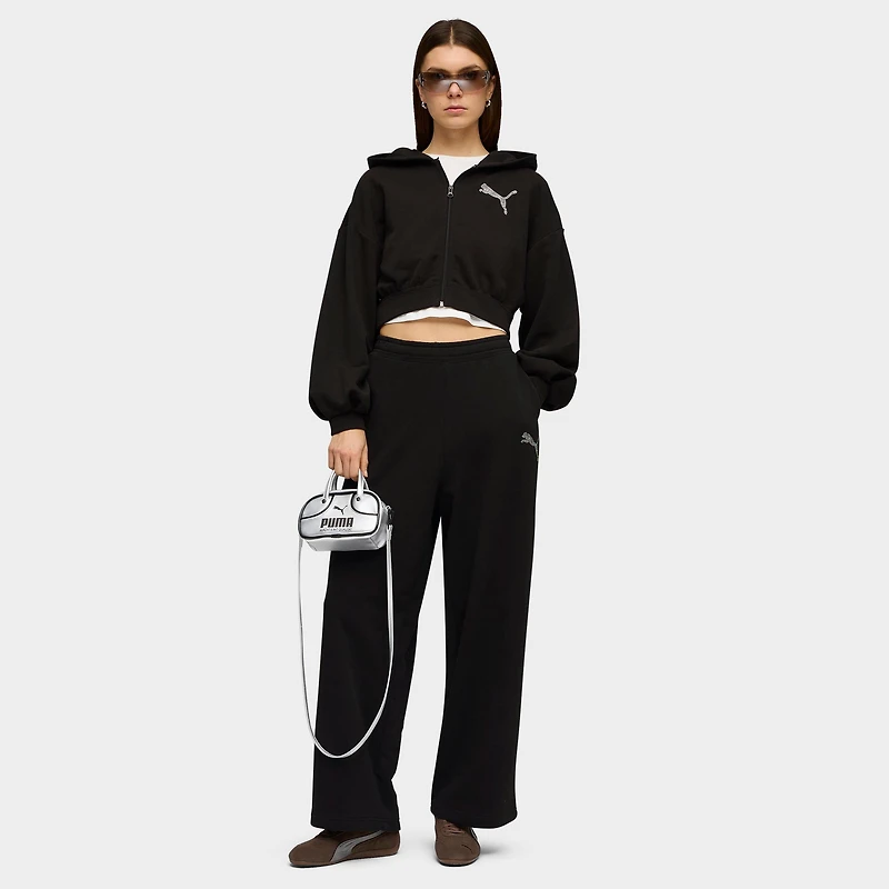 Women's Puma Essentials Graphics Bedazzled Cropped Full-Zip Hoodie