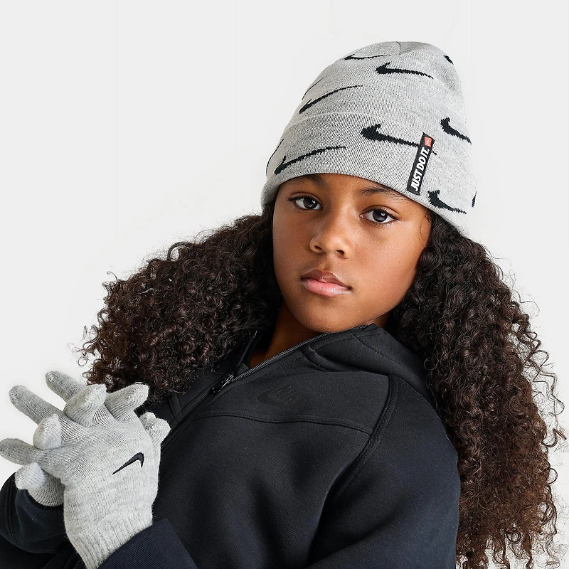 Kids' Nike Swoosh Repeat Allover Print Beanie and Gloves Set