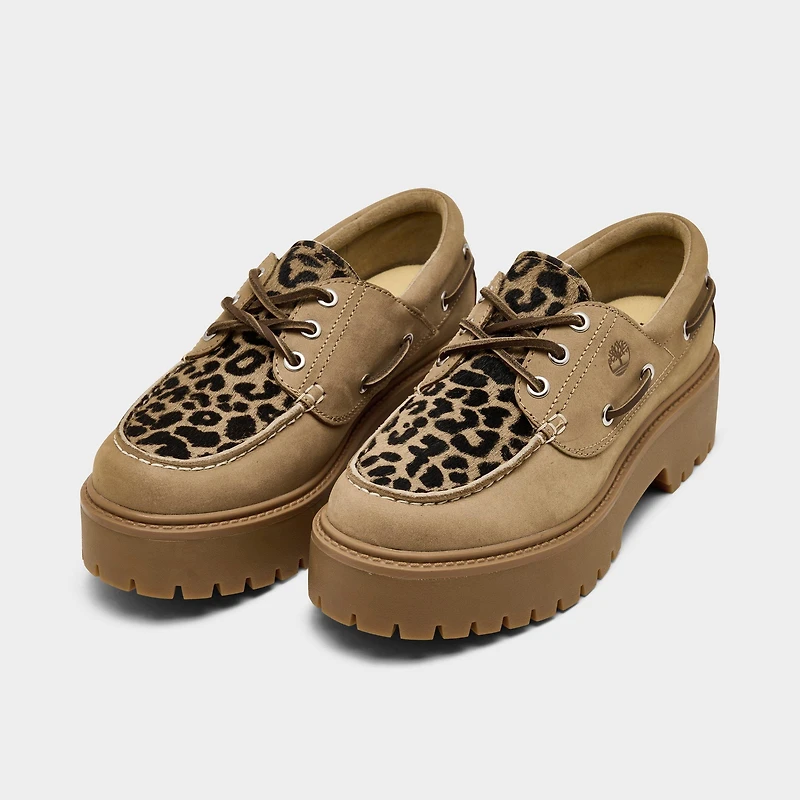 Women's Timberland Stone Street 3-Eye Leopard Print Platform Boat Shoes