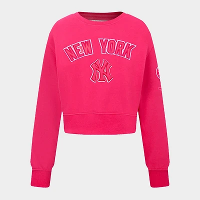 Girls' Big Kids' Pro Standard New York Yankees MLB Cropped Fleece Crewneck Sweatshirt