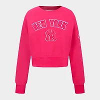 Girls' Big Kids' Pro Standard New York Yankees MLB Cropped Fleece Crewneck Sweatshirt