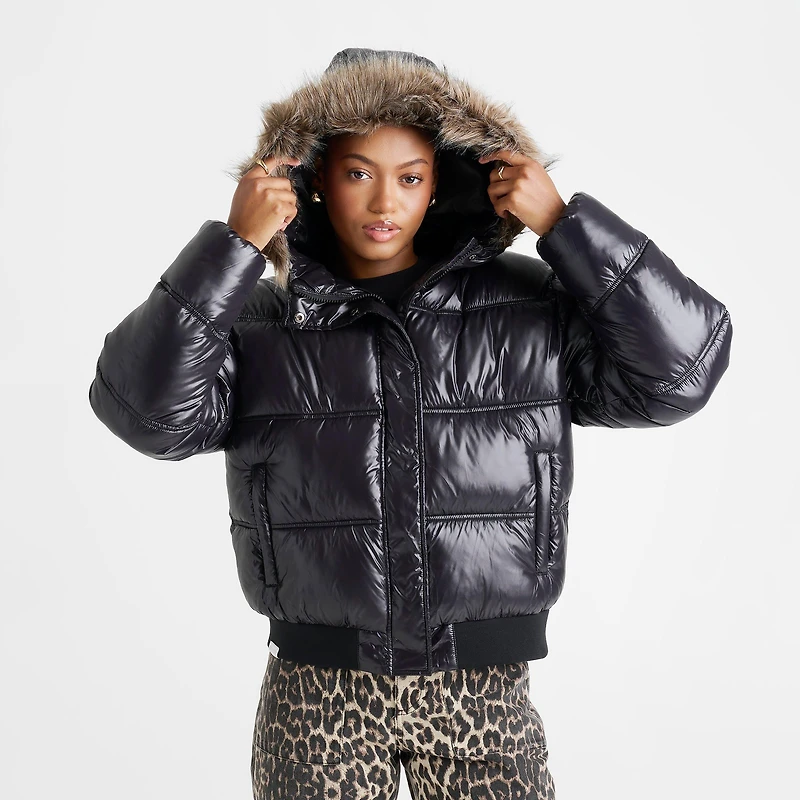 Women's DAILYSZN Auden Fur High-Shine Hooded Puffer Jacket