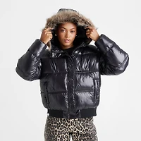 Women's DAILYSZN Auden Fur High-Shine Hooded Puffer Jacket