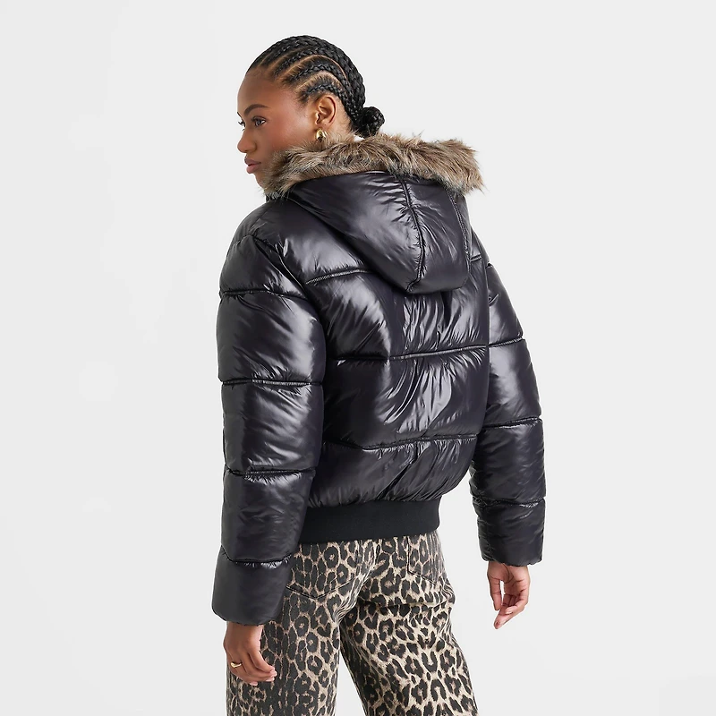 Women's DAILYSZN Auden Fur High-Shine Hooded Puffer Jacket