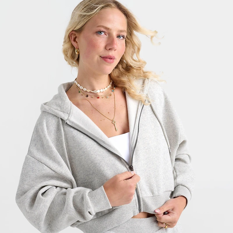 Women's DAILYSZN Fleece Cropped Full-Zip Hoodie