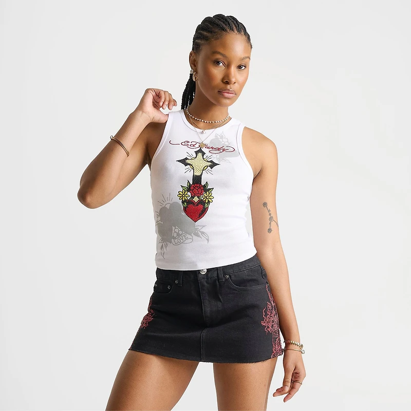 Women's Ed Hardy Cross Heart Rhinestone Tank