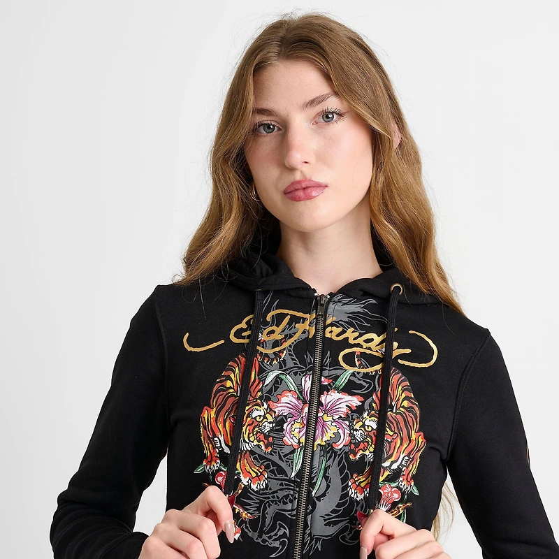 Women's Ed Hardy Tiger Fleece Full-Zip Hoodie